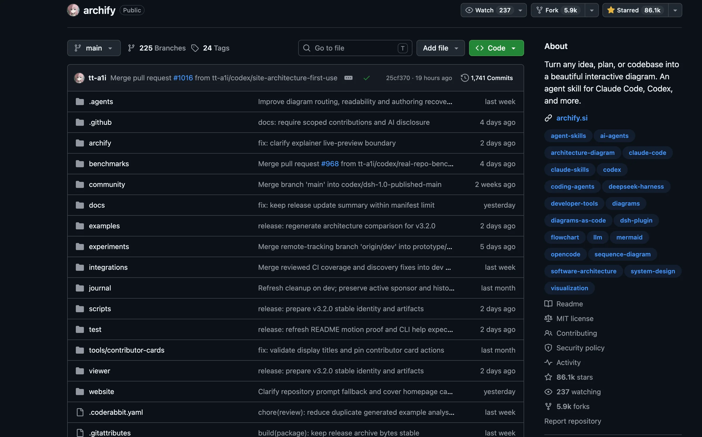 Archify 宣传图,仓库卡片写着当周 GitHub Trending 第 1