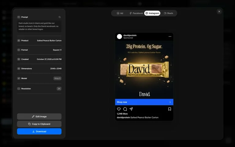 Предварительный просмотр Krea Ad Studio в Instagram